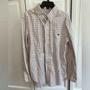 Long sleeve, button down, Navy and yellow plaid